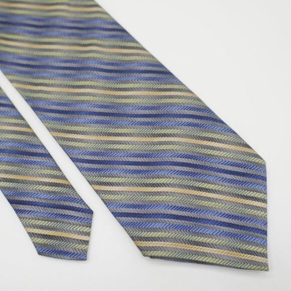 Calvin Klein Gray‎ Multi-Colored Striped Woven Wide Silk Tie - Picture 1 of 6